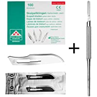 Set - 100 piezas hojas de bisturí No. 10 y mango de bisturí No. 3 - Hojas de repuesto para bisturí hechas de acero al…